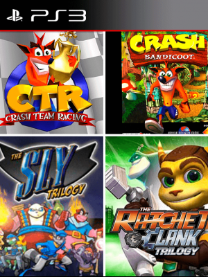 8 juegos en 1 The Ratchet & Clank Trilogy + Crash Bandicoot + CTR Crash Team Racing + The Sly Trilogy PS3