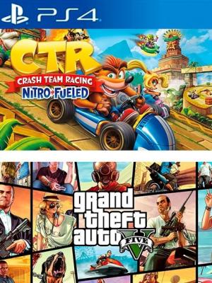 2 JUEGOS EN 1 Crash Team Racing Nitro Fueled mas Grand Theft Auto 5 (GTA V) GTA 5 PS4